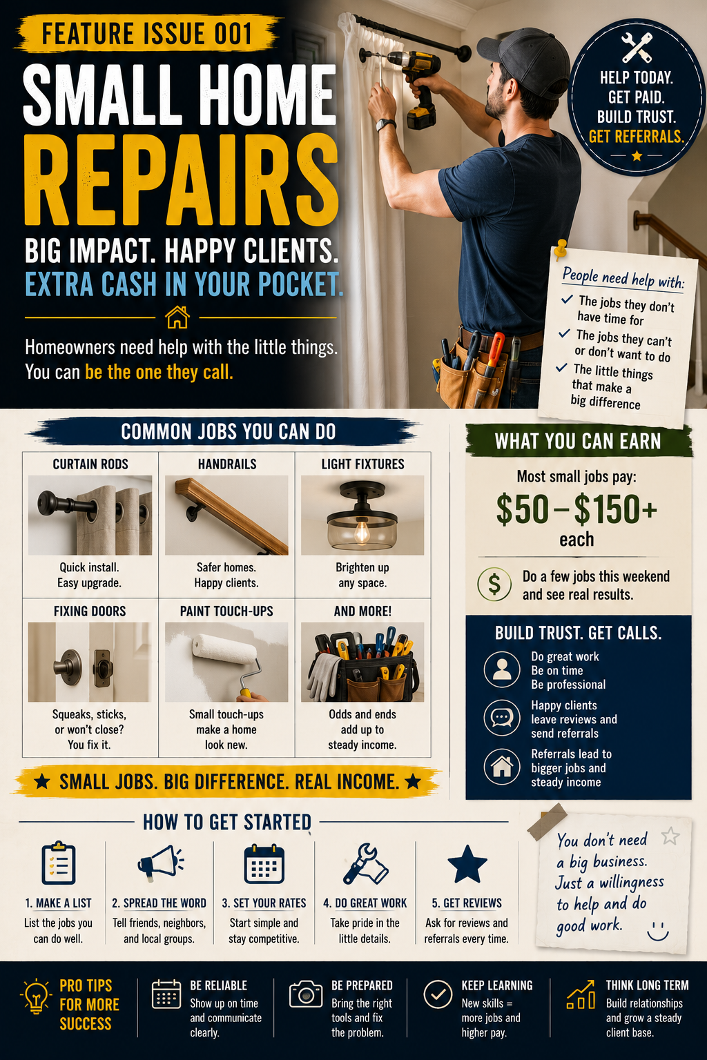 Handyperson using a cordless drill to complete a small home repair for a customer