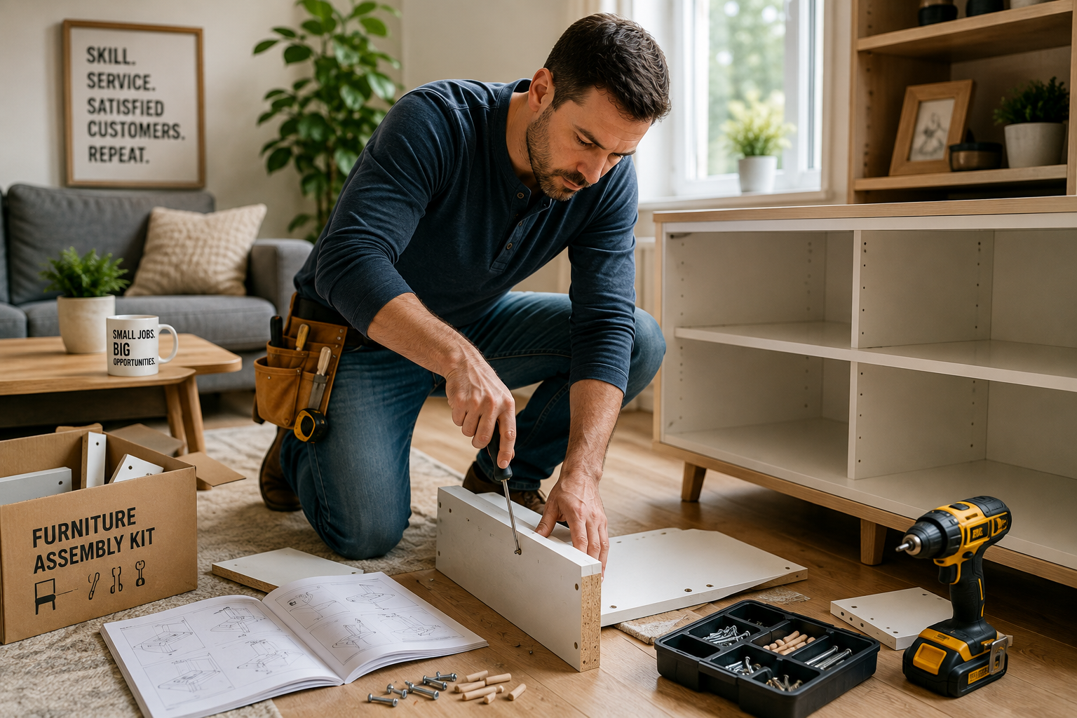 Furniture assembly as a practical weekend handyman service.