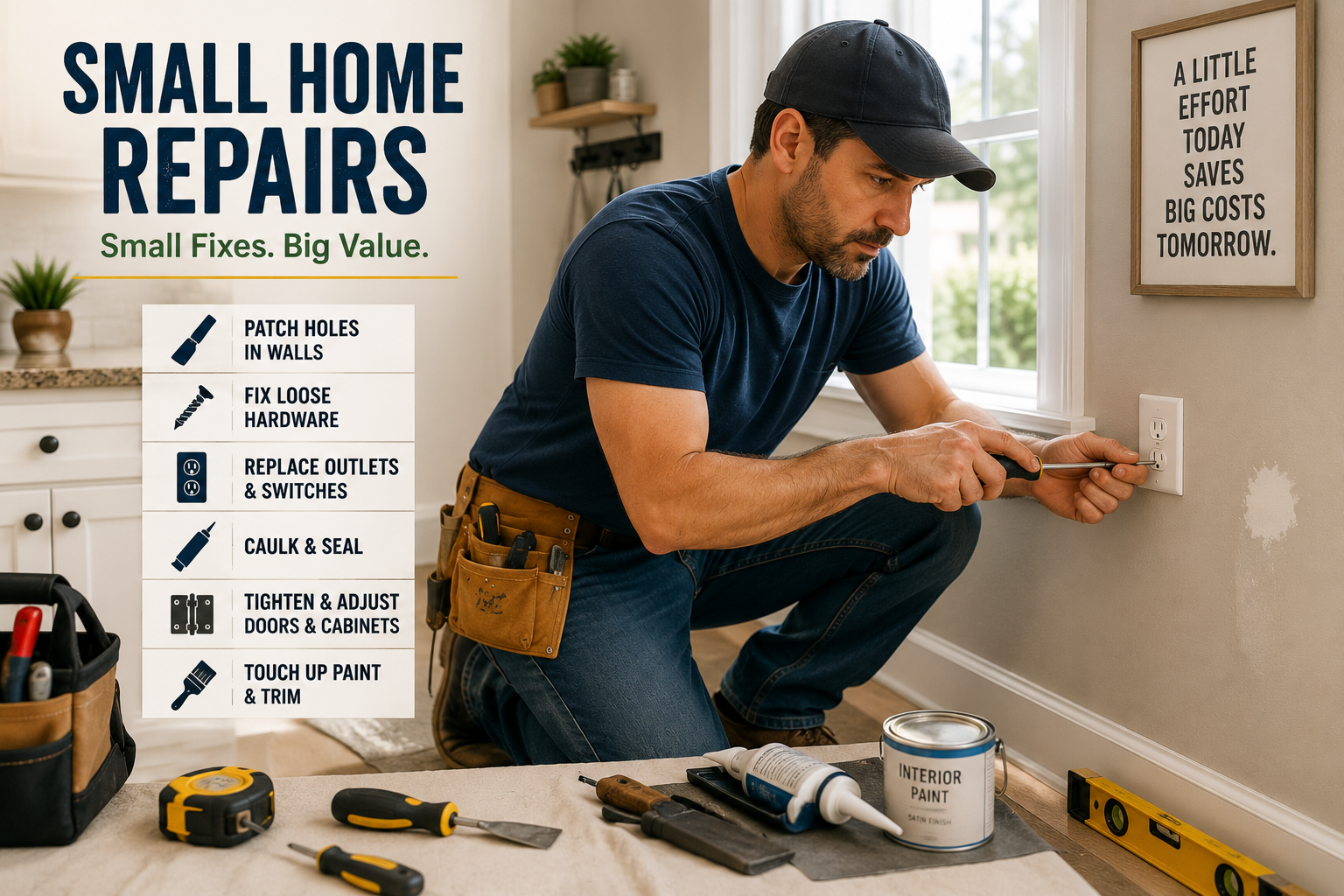Examples of straightforward small home repair and maintenance jobs.
