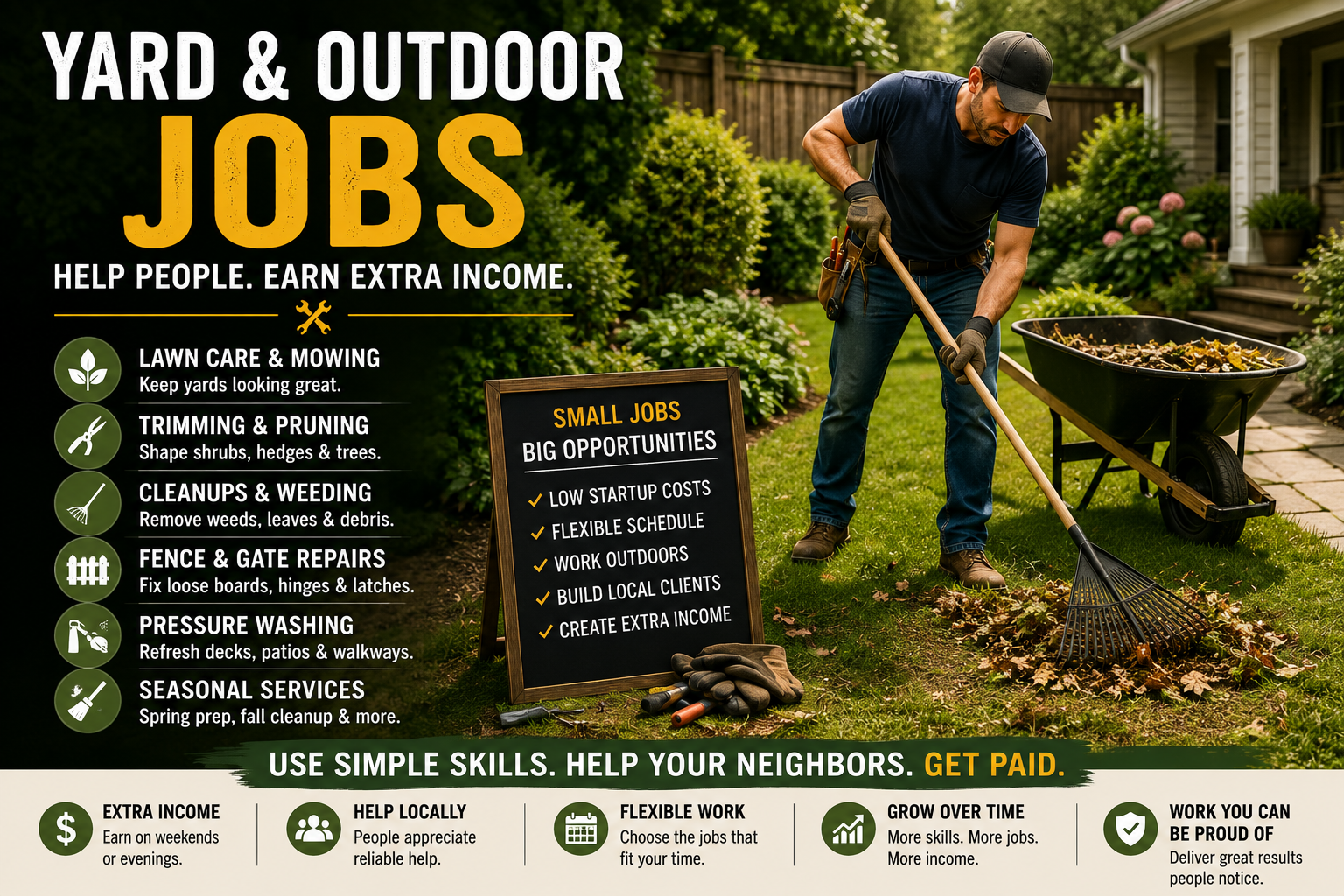 Weekend yard and outdoor jobs that may create local service opportunities.